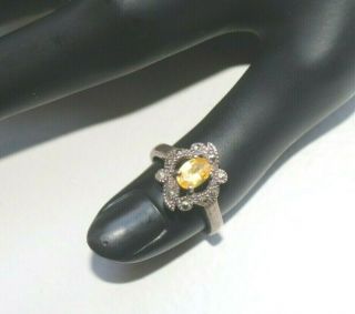 Vintage Sterling Silver Citrine Marcasite Ring Size 7.  5 Ring