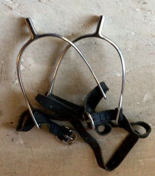 Pair Vintage English Blunt End Spurs With Straps -