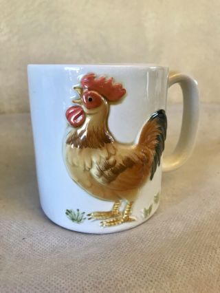 Vintage 1981 Otagiri Embossed Rooster Chicken Hen Coffee Mug Hand Painted Gift