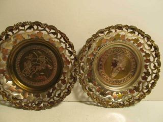 Vintage Pair Egyptian Wall Plates Plaques Brass Copper 9 ½” Home Decor