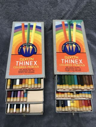 60 Vintage Dixon Thinex Color Pencils In Boxes.  Complete Set, .