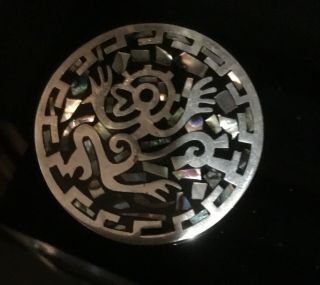Vintage Alpaca Mexican Silver & Abalone Shell Geometric Brooch / Pin / Pendant