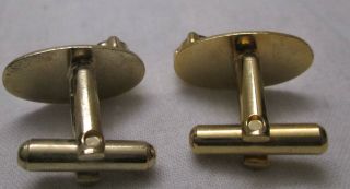 Vintage Unsigned Mens Oval Cufflinks Gold Tone Red Rhinestone Cuff Links 3