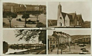 Donegal Town Ireland Irish Postcard The Diamond Church Quay Vintage Cars Hotel