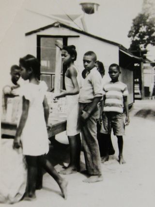 Vintage Outdoor Photo Of Barefoot Black African American Migrant Children