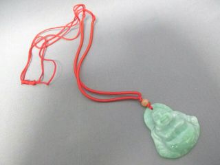 Vintage Red Rope Asian 3d Shaped Green Jade Buddah Adjustable Necklace