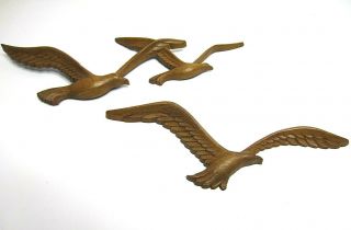 Vintage Seagulls Birds In Flight Faux Wood Wall Plaques Hangings Mid Century