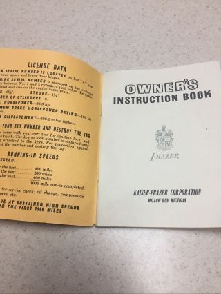 Frazer owners instruction book.  Kaiser - Frazer corporation 3