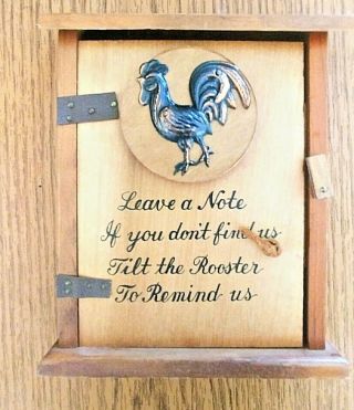 Vintage Wooden Leave A Note Box With Rooster On Door