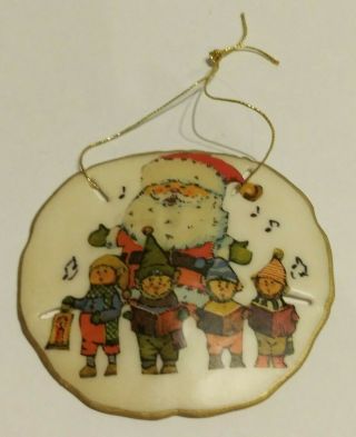 Vintage Hand Painted Santa And Elves Real Sand Dollar Christmas Ornament
