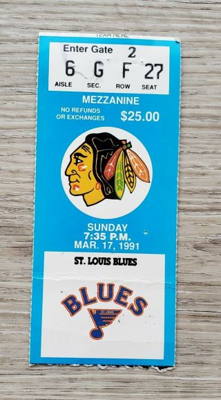 1991 Chicago Blackhawks Vs.  St.  Louis Blues Ticket Stub