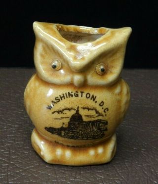 Vintage Ceramic Owl Toothpick Holder Travel Souvenir Washington Dc Us Capitol