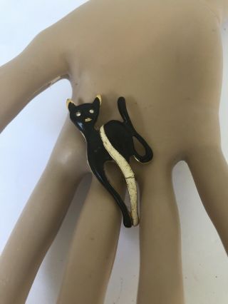 Cat Kitty Black Rhinestone Eyes Pin Brooch Vintage Jewelry Unique Design 2 "