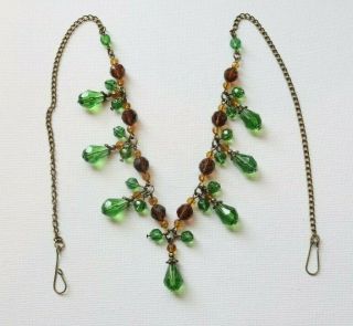 Vintage Art Deco Style Autumn Green,  Brown & Gold Glass Beaded Necklace