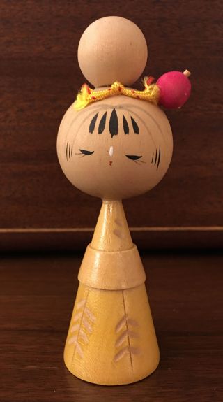 Vintage Kokeshi Hand Painted Carved Wood Doll Girl Figure - Signed - Japan - 5”