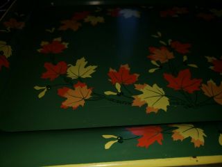 Vintage Metal Serving Tray fall leaves with orange,  green,  red colors MCM 13x21 3