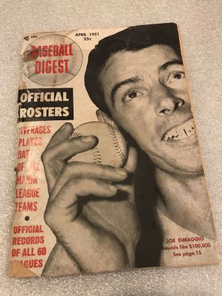 Baseball Digest April 1951 Joe Dimaggio Yankees Mlb