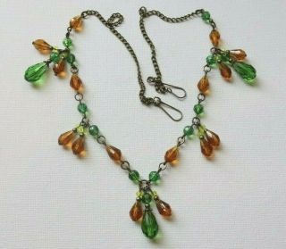 Vintage Art Deco Style Autumn Green,  Amber & Gold Glass Beaded Necklace