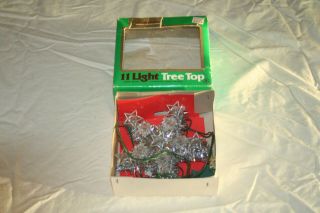 Vintage Christmas Tree Topper Top Mini Star Silver 11 Lights Tinsel Garland 3 "
