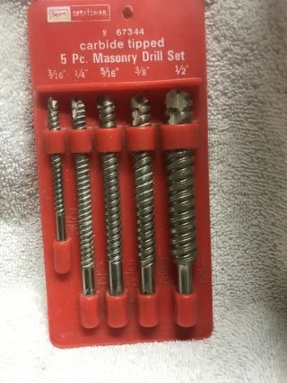 Vintage Sears Craftsman Carbide Tipped Masonry 5 Piece Drill Set 9 - 67344 Usa