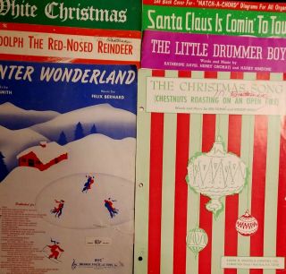 6 Vintage Christmas Sheet Music: The Little Drummer Boy,  Winter Wonderland.