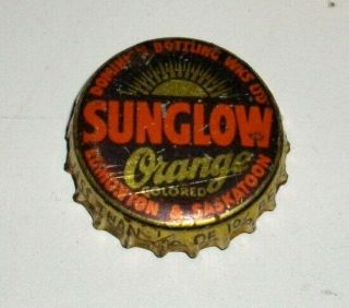 Old Vintage Dominion Sunglow Orange Soda Bottle Cork Cap Edmonton & Saskatoon Ex