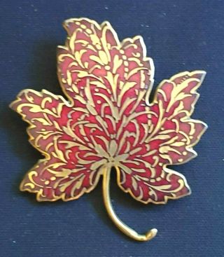 Vintage 1985 Mma Red Maple Leaf Enamel Goldtone Brooch Pin - Signed