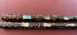 Vintage 7 3/4” Japanese Chopsticks Inlaid Abalone Shell Mother Of Pearl