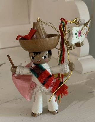 Vintage 1979 Kurt Adler Wooden Christmas Around The World Mexico Boy W/ Pinata