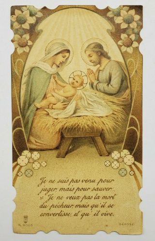 Vintage Prayer Card French Baby Jesus Mary Joseph Catholic Christian Ephemera