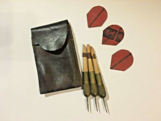 Vintage Darts,  Wooden Shafts,  Paper Flights,  Brass Barrels? With Leather Case