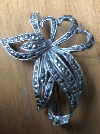 Large Vintage Silver Tone Marcasite Brooch Pin P&p