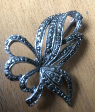 Large Vintage Silver Tone Marcasite Brooch Pin P&P 2