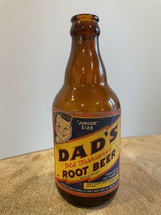 Vintage Dad’s Old Fashioned Root Beer Paper Label Bottle 12 Ounce Amber Glass
