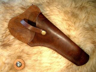 OLDER VINTAGE MADE IN CANADA BIG LEATHER HOLSTER FOR LARGE.  22 SEMI AUTO PISTOL 3