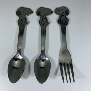 Vintage Danara Snoopy Childs Silverware Stainless Spoon Fork Peanuts 60 