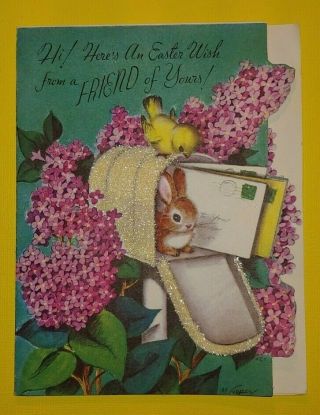 Vtg Rust Craft Easter Bunny In Mailbox Bird Lilacs Marjorie Cooper