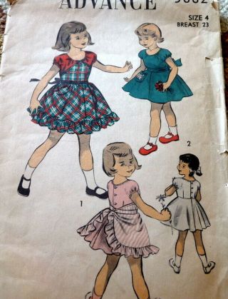 Lovely Vtg 1950s Girls Dress & Apron Advance Sewing Pattern 4