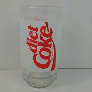 Diet Coke Glass Coca Cola Vintage 90s Frosted Pinstripe Red White Lettering