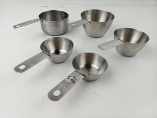 5 Piece Heavy Duty Stainless Steel Measuring Cups 1,  1/2,  1/3,  1/4 Vintage Ekco
