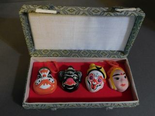 Vintage Chinese Opera Mask Faces Clay Figure Wall Hangings