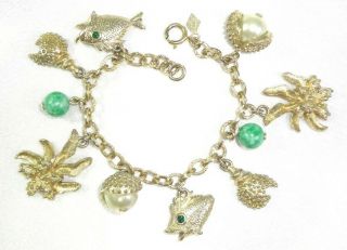 Htf Vtg Sarah Coventry 1964 " Sea Charms " Sea Themed Charm Dangles Bracelet