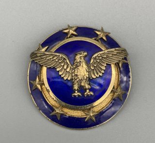 Vintage Accessocraft Nyc Blue Enamel Gold Tone Eagle Stars Patriotic Pin Brooch