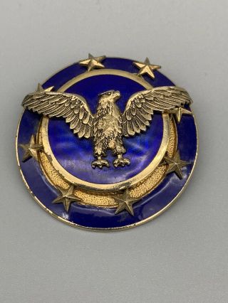 Vintage Accessocraft NYC Blue Enamel Gold Tone Eagle Stars Patriotic Pin Brooch 2