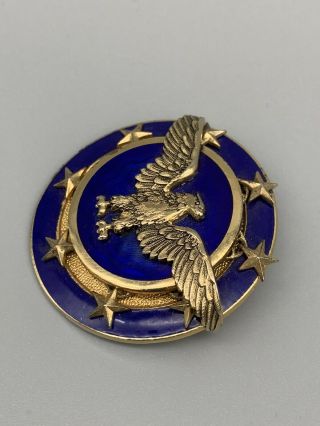 Vintage Accessocraft NYC Blue Enamel Gold Tone Eagle Stars Patriotic Pin Brooch 3