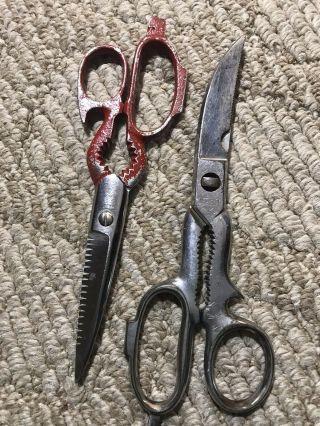 2 Vintage Heavy Duty Sewing Crafting Scissors Verona Italy 8 " Long & Red Handle