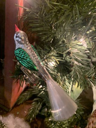 Vintage Mercury Tail Feather Bird Clip On Tree Christmas Ornament