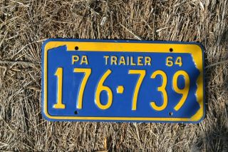 Vintage 1964 Pennsyvania Pa State Trailer License Plate No.  176 - 739