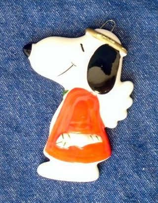 Vintage Ceramic Angel Snoopy Peanuts Ufs Candy Cane Christmas Ornament 2.  5 " Tall