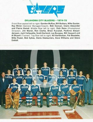1974 - 75 Chl Oklahoma City Blazers Reprint Hockey Team Photo